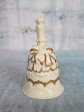 Vintage Cream Ceramic Decorative Bell with Gold Accents